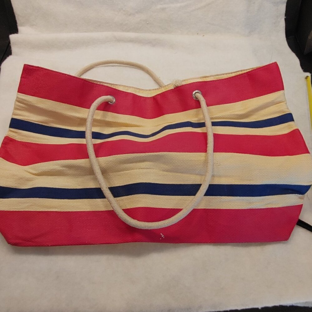 DSW Beach Tote Pink and Blue Stripes with Rope Handles